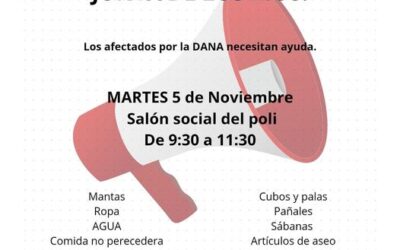 La Bda. Rural de la Junta de los Ríos habilita su salón social como punto de recogida de alimentos y ropa para los damnificados de Valencia